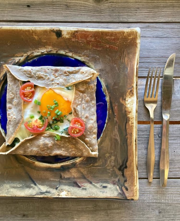 Buckwheat galette bretonne with egg and tomato at SOMA Café, Nakijin, Okinawa