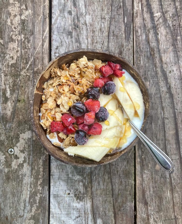 Granola and yogurt bowl with fruit at SOMA Café, Nakijin, Okinawa